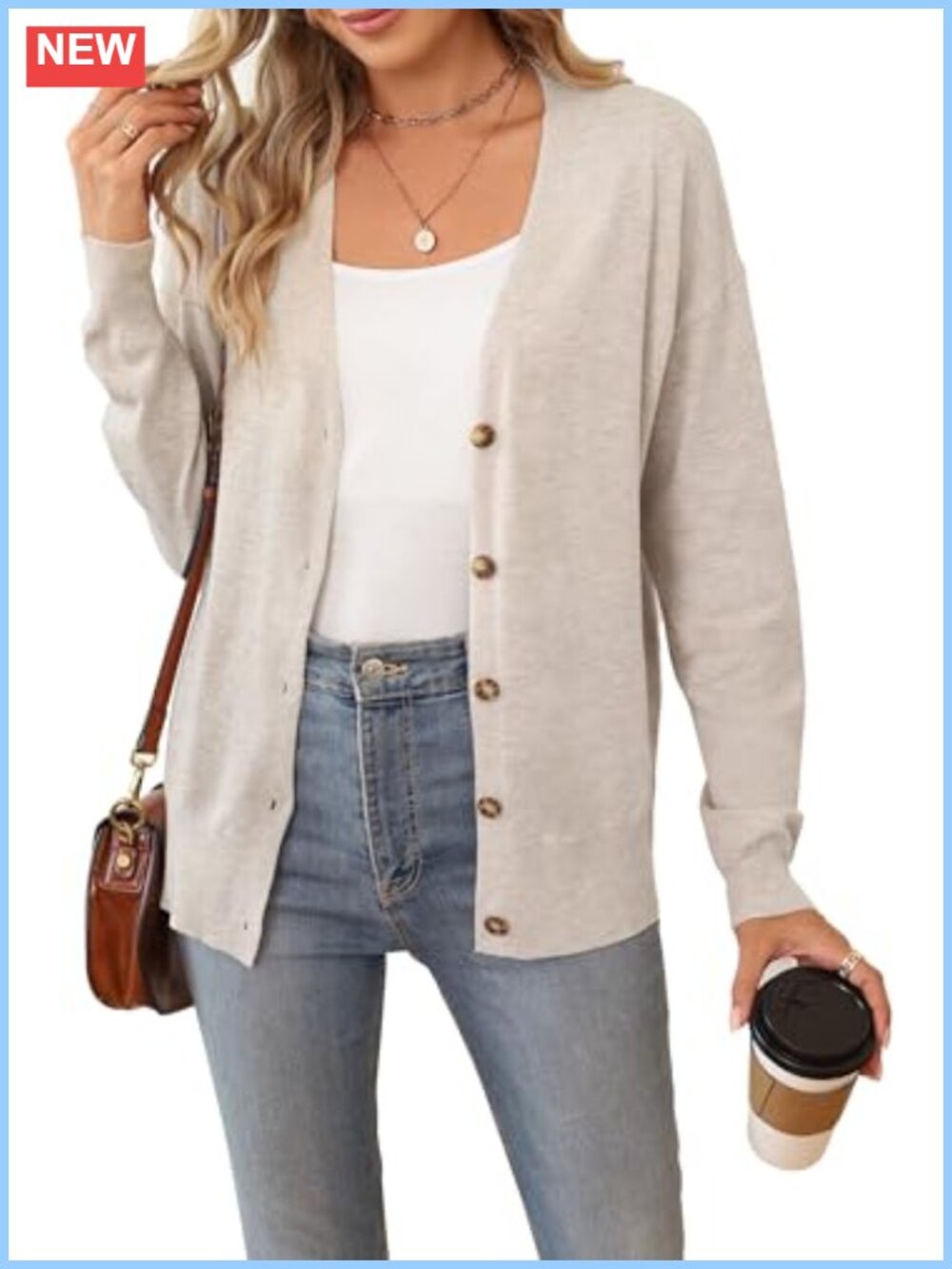 Women's Wool Blend Lightweight Oversized Cardigan Sweater V-Neck Button Long